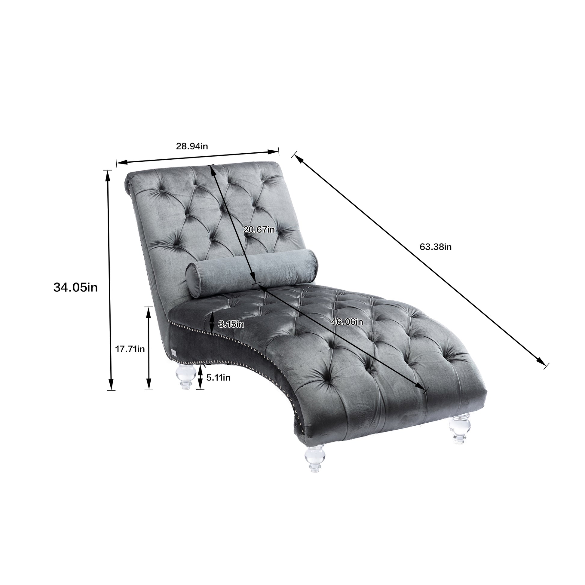 Coomoreleisure Concubine Sofa With Acrylic Feet Silver Velvet