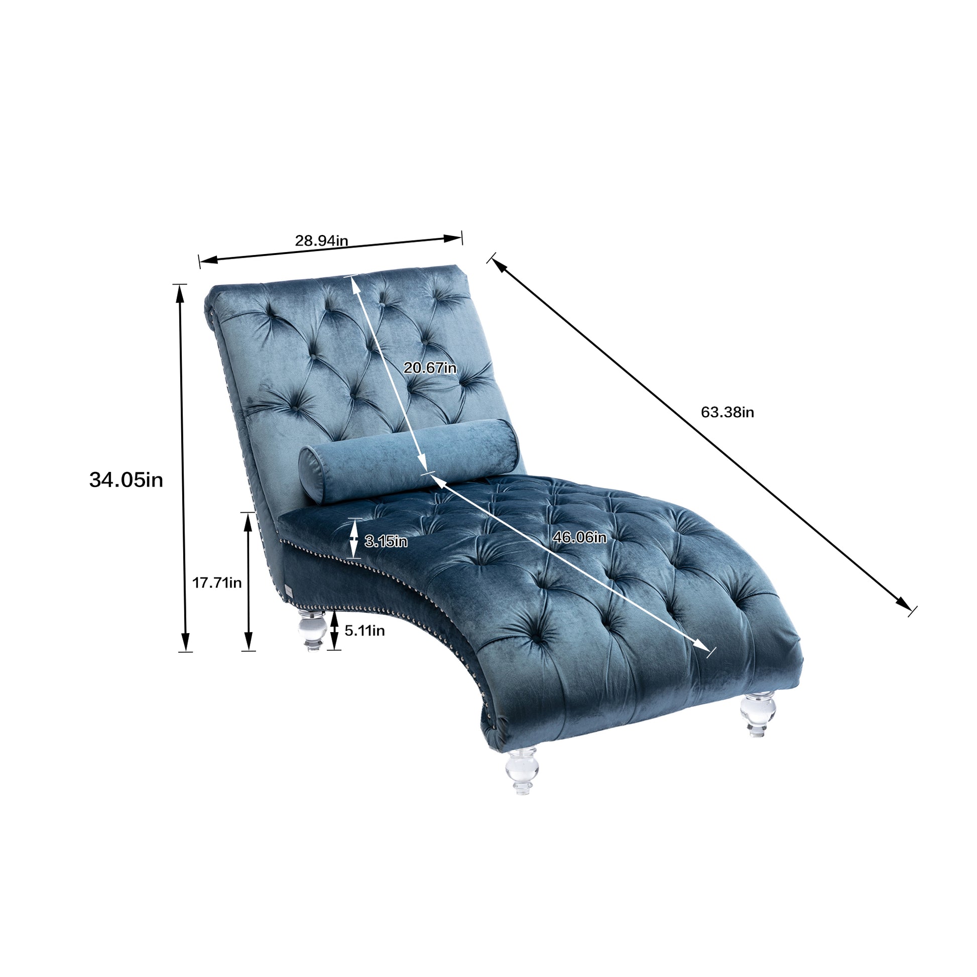 Coomoreleisure Concubine Sofa With Acrylic Feet Light Blue Velvet