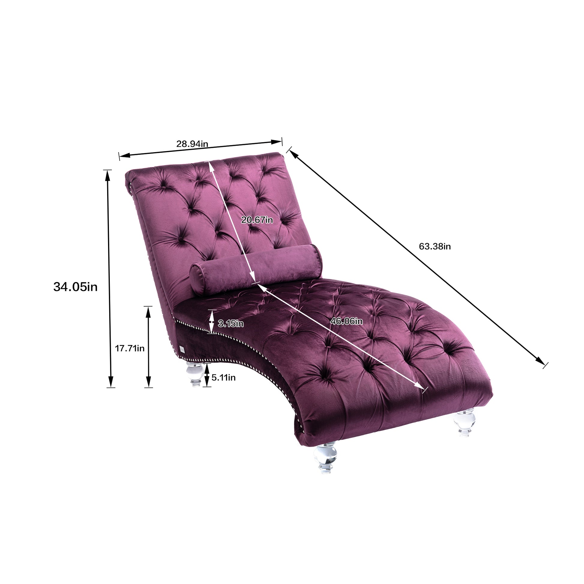 Coomoreleisure Concubine Sofa With Acrylic Feet Purple Velvet