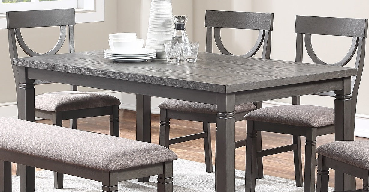 Dining Room Furniture 6Pc Set Rectangle Table 4X Side Chairs And A Bench Grey Finish Mdf Rubberwood Gray Wood Dining Room Bench Seating Rubberwood Rectangular Dining Table With Chair And Bench Wood Wood Grey Seats 6 60 Inches Contemporary,Modern 4 Leg