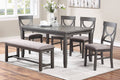 Dining Room Furniture 6Pc Set Rectangle Table 4X Side Chairs And A Bench Grey Finish Mdf Rubberwood Gray Wood Dining Room Bench Seating Rubberwood Rectangular Dining Table With Chair And Bench Wood Wood Grey Seats 6 60 Inches Contemporary,Modern 4 Leg