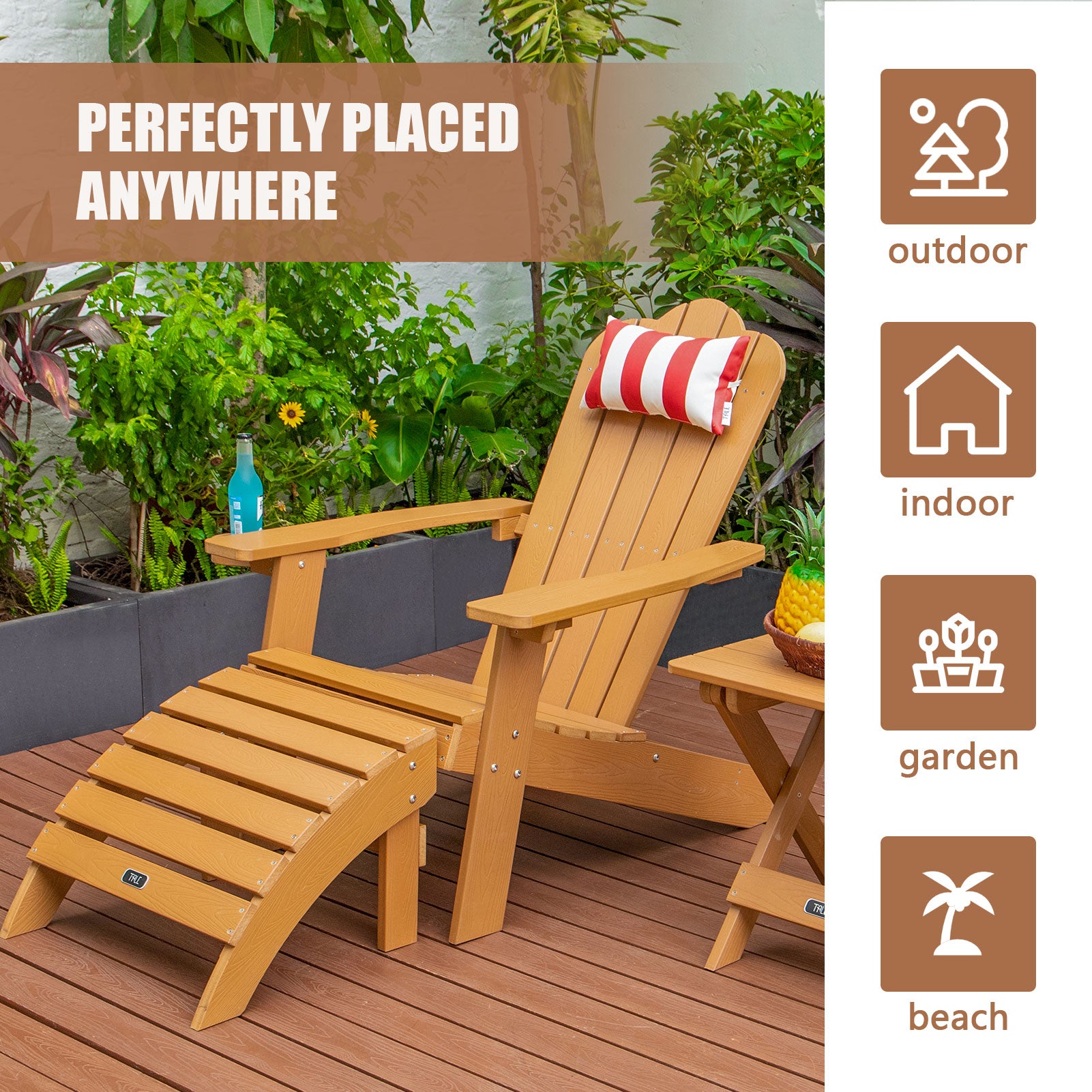 Tale Adirondack Chair Backyard Outdoor Furniture Painted Seating With Cup Holder All Weather And Fade Resistant Plastic Wood For Lawn Patio Deck Garden Porch Lawn Furniture Chairs Brown Ban On Brown Wood Plastic