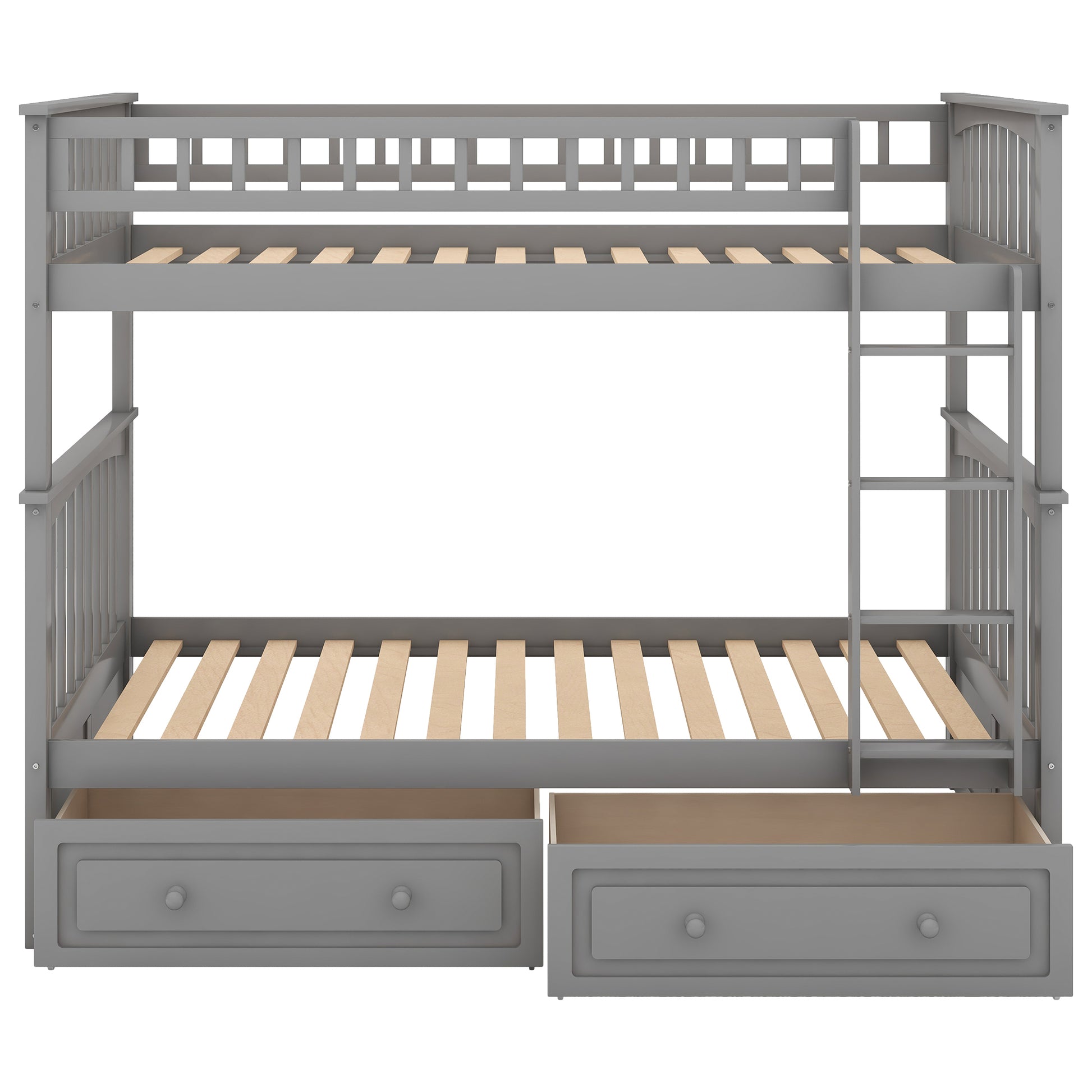 Twin Over Twin Bunk Bed With Drawers, Convertible Beds, Gray Old Sku: Sm000240Aae 1 Box Spring Not Required Twin Gray Wood Bedroom Bunk Pine