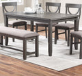 Dining Room Furniture 6Pc Set Rectangle Table 4X Side Chairs And A Bench Grey Finish Mdf Rubberwood Gray Wood Dining Room Bench Seating Rubberwood Rectangular Dining Table With Chair And Bench Wood Wood Grey Seats 6 60 Inches Contemporary,Modern 4 Leg