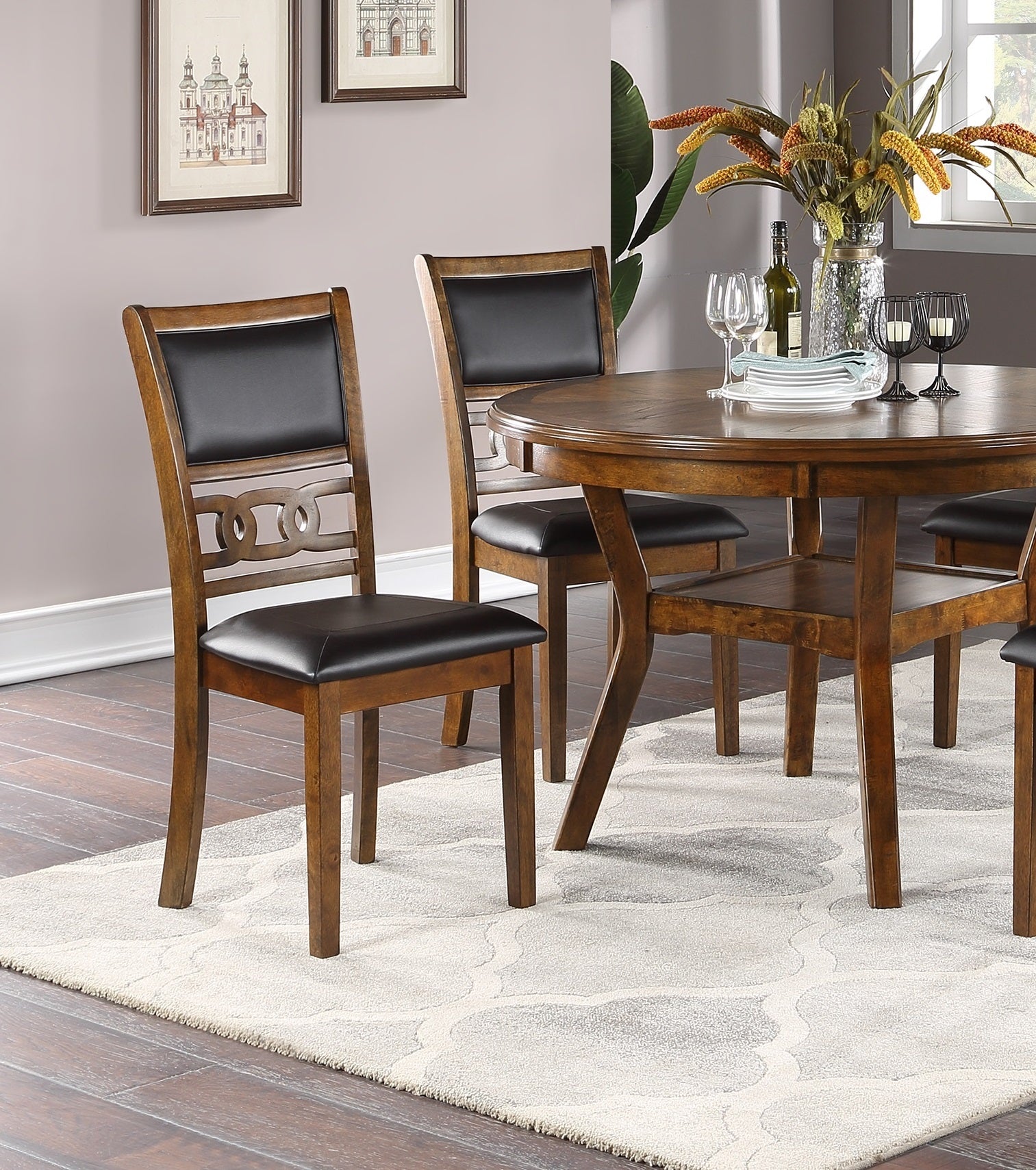 Dining Room Furniture Walnut Finish Set Of 2 Side Chairs Cushion Seats Unique Back Kitchen Breakfast Chairs Walnut Dining Room Classic,Contemporary Side Chair Rubberwood Solid Wood