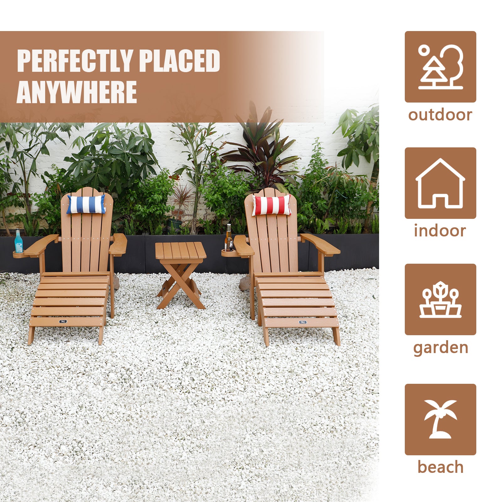 Tale Adirondack Chair Backyard Outdoor Furniture Painted Seating With Cup Holder All Weather And Fade Resistant Plastic Wood For Lawn Patio Deck Garden Porch Lawn Furniture Chairs Brown Ban On Brown Wood Plastic