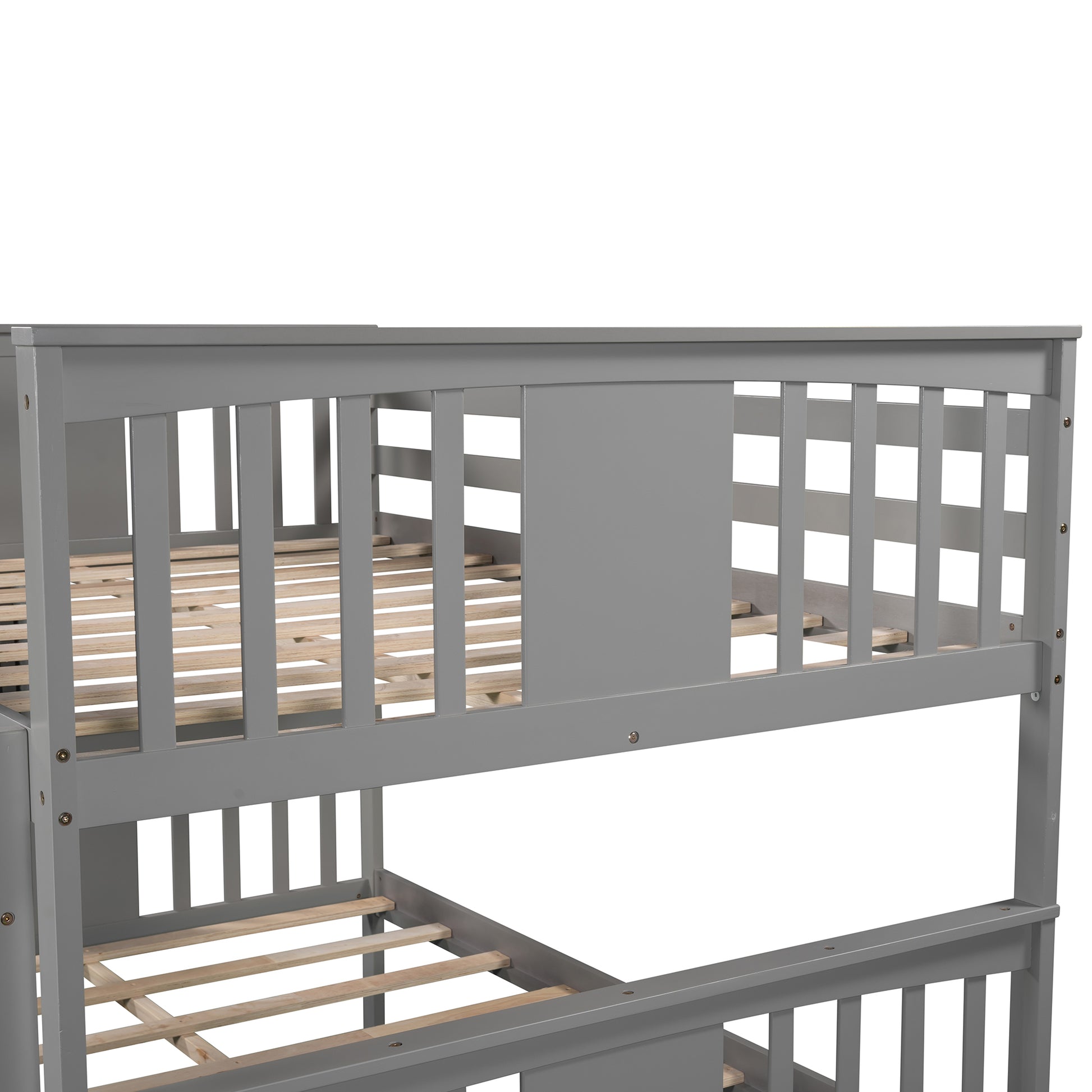 Full Over Full Bunk Bed With Twin Size Trundle And Ladder Gray Old Sku: Lp000204Aae Gray Solid Wood