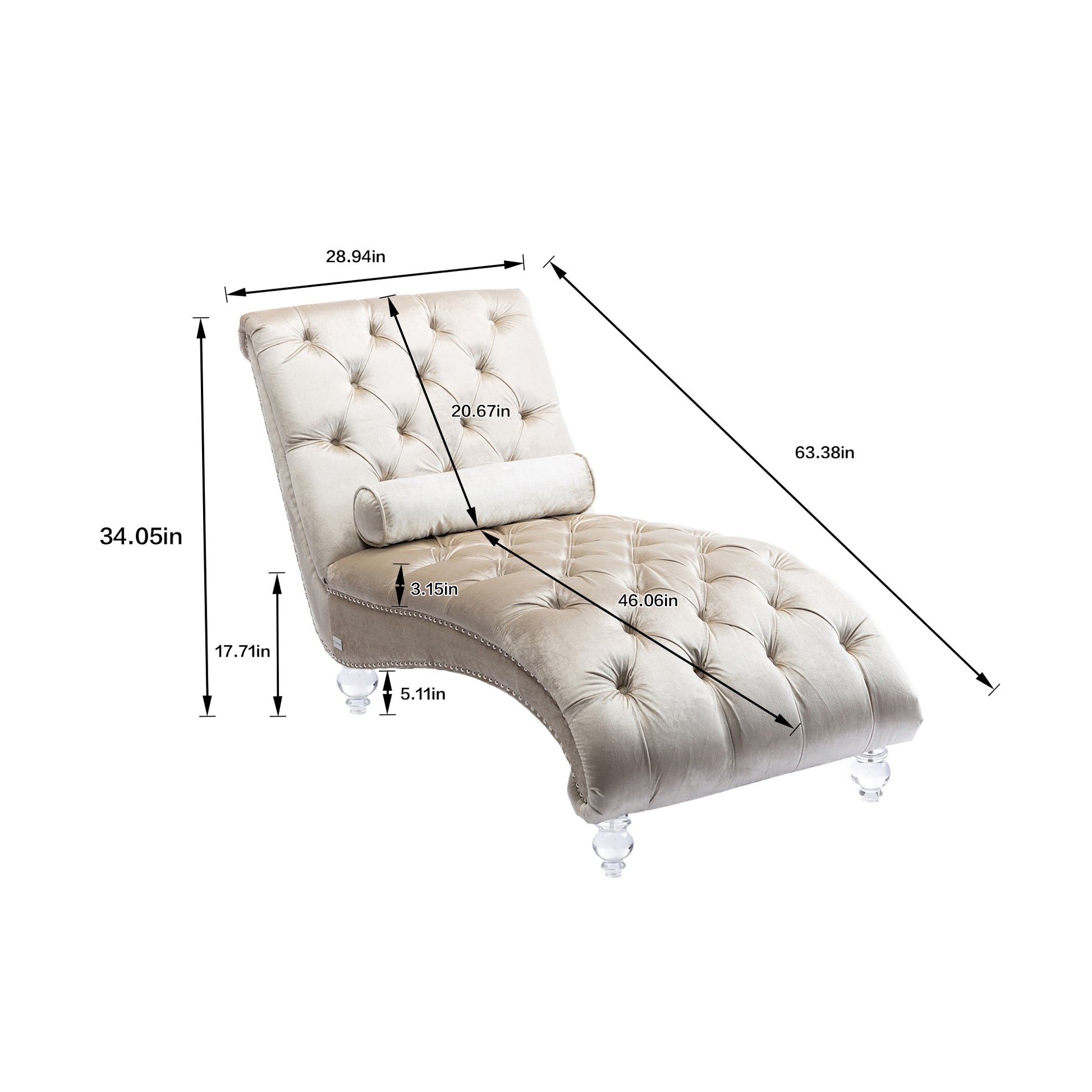 Coomore Velvet Chaise Lounge Indoor,Button Tufted Upholstered Chaise Lounge Chair With Pillow For Bedroom Living Room Office Beige Velvet Beige Primary Living Space Foam Velvet