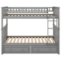 Twin Over Twin Bunk Bed With Drawers, Convertible Beds, Gray Old Sku: Sm000240Aae 1 Box Spring Not Required Twin Gray Wood Bedroom Bunk Pine