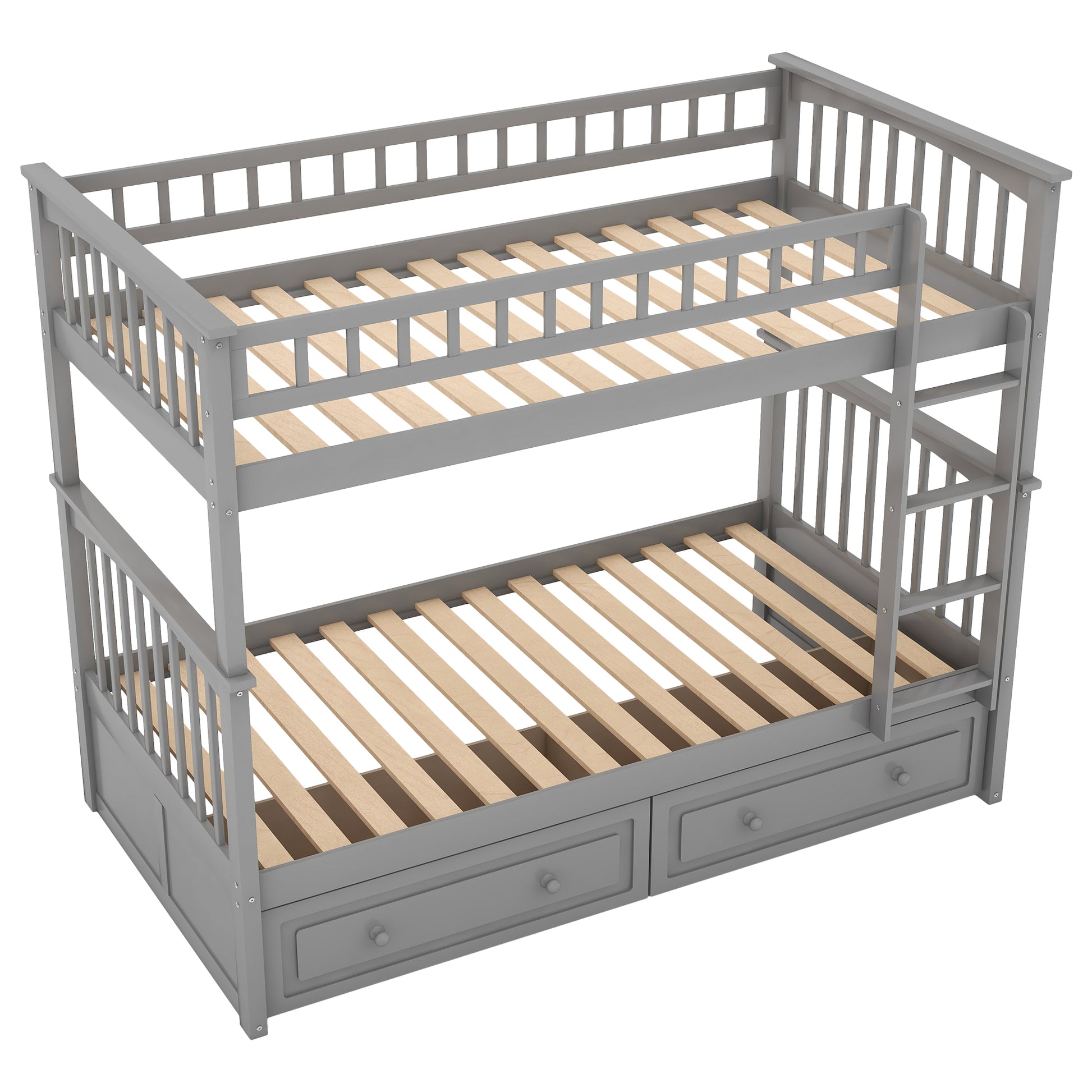 Twin Over Twin Bunk Bed With Drawers, Convertible Beds, Gray Old Sku: Sm000240Aae 1 Box Spring Not Required Twin Gray Wood Bedroom Bunk Pine