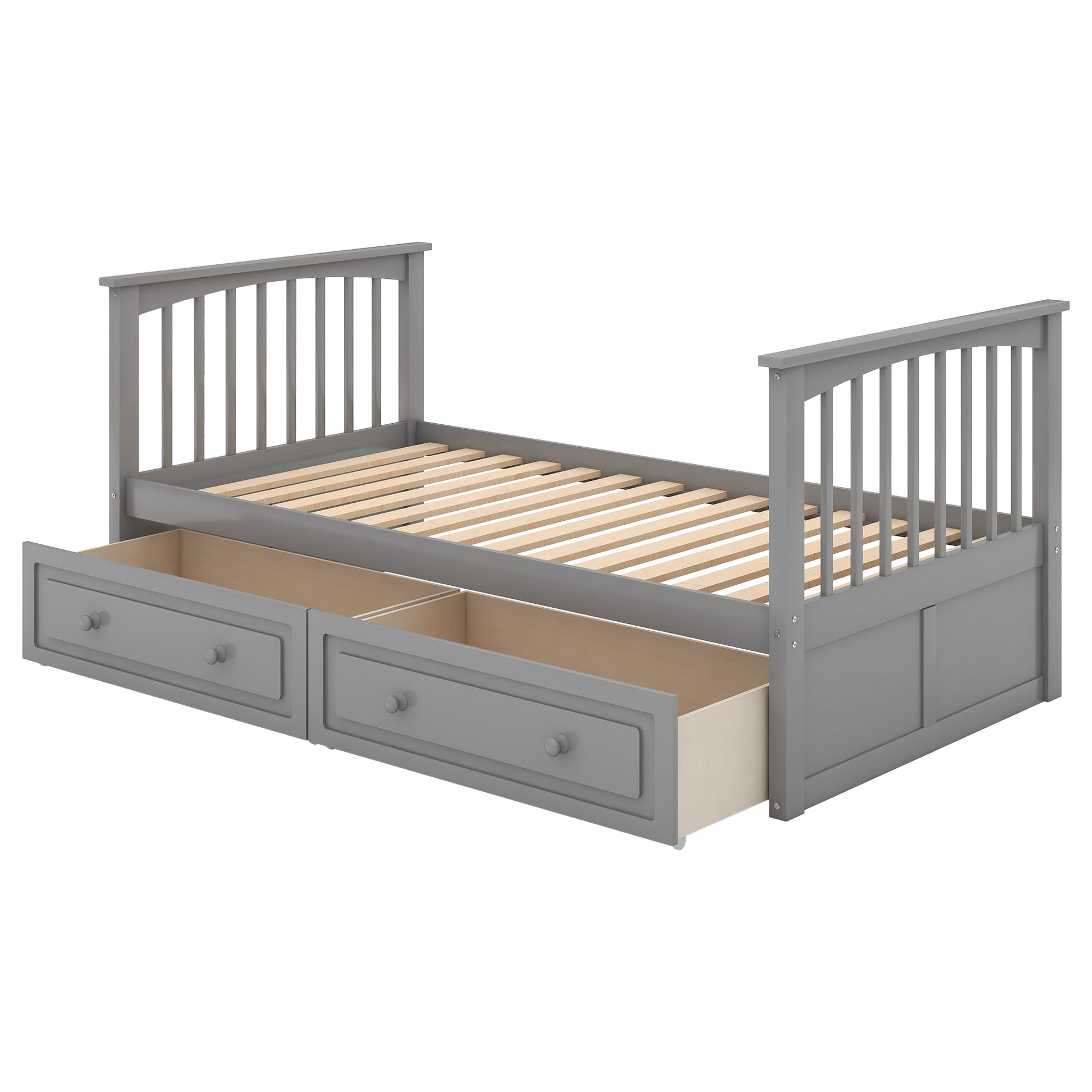 Twin Over Twin Bunk Bed With Drawers, Convertible Beds, Gray Old Sku: Sm000240Aae 1 Box Spring Not Required Twin Gray Wood Bedroom Bunk Pine