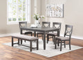 Dining Room Furniture 6Pc Set Rectangle Table 4X Side Chairs And A Bench Grey Finish Mdf Rubberwood Gray Wood Dining Room Bench Seating Rubberwood Rectangular Dining Table With Chair And Bench Wood Wood Grey Seats 6 60 Inches Contemporary,Modern 4 Leg