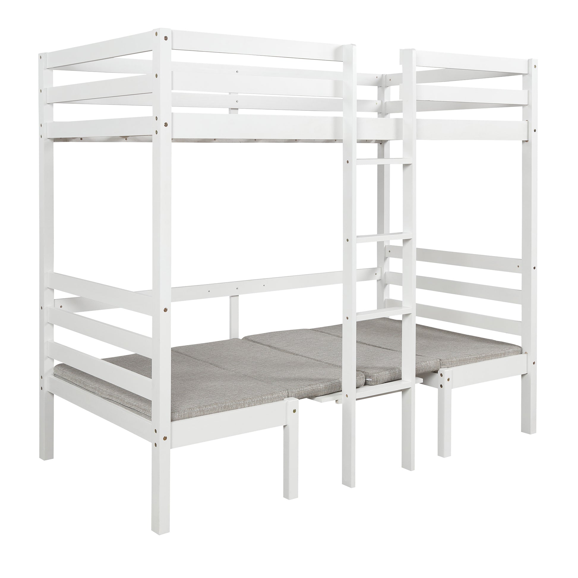 Functional Loft Bed Turn Into Upper Bed And Down Desk,Cushion Sets Are Free ,Twin Size,White White Pine