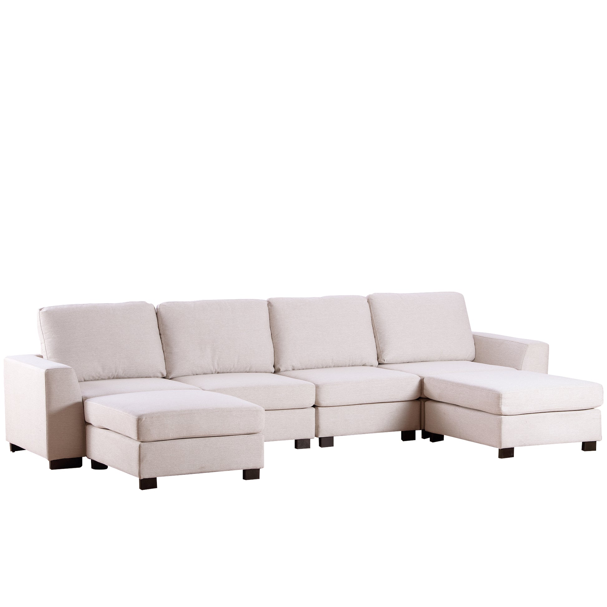 3 Pieces U Shaped Sofa With Removable Ottomans Beige Foam Polyester 6 Seat