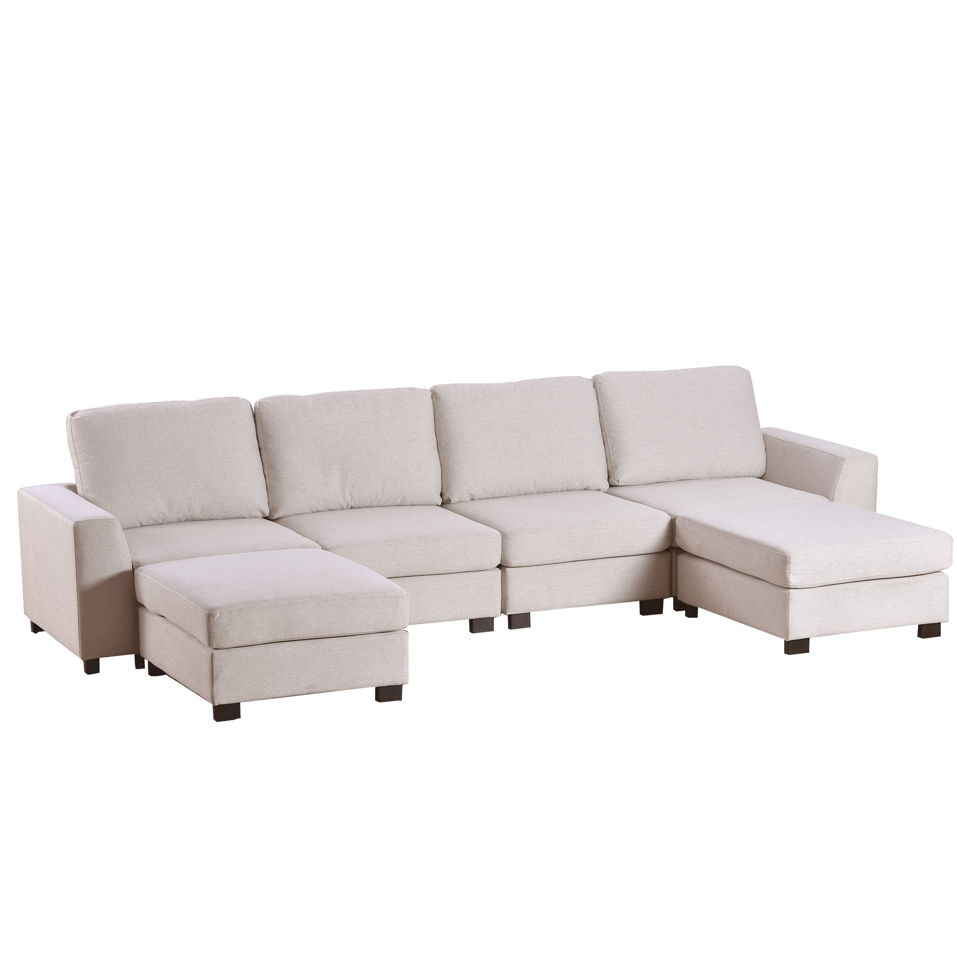 3 Pieces U Shaped Sofa With Removable Ottomans Beige Foam Polyester 6 Seat