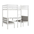 Functional Loft Bed Turn Into Upper Bed And Down Desk,Cushion Sets Are Free ,Twin Size,White White Pine