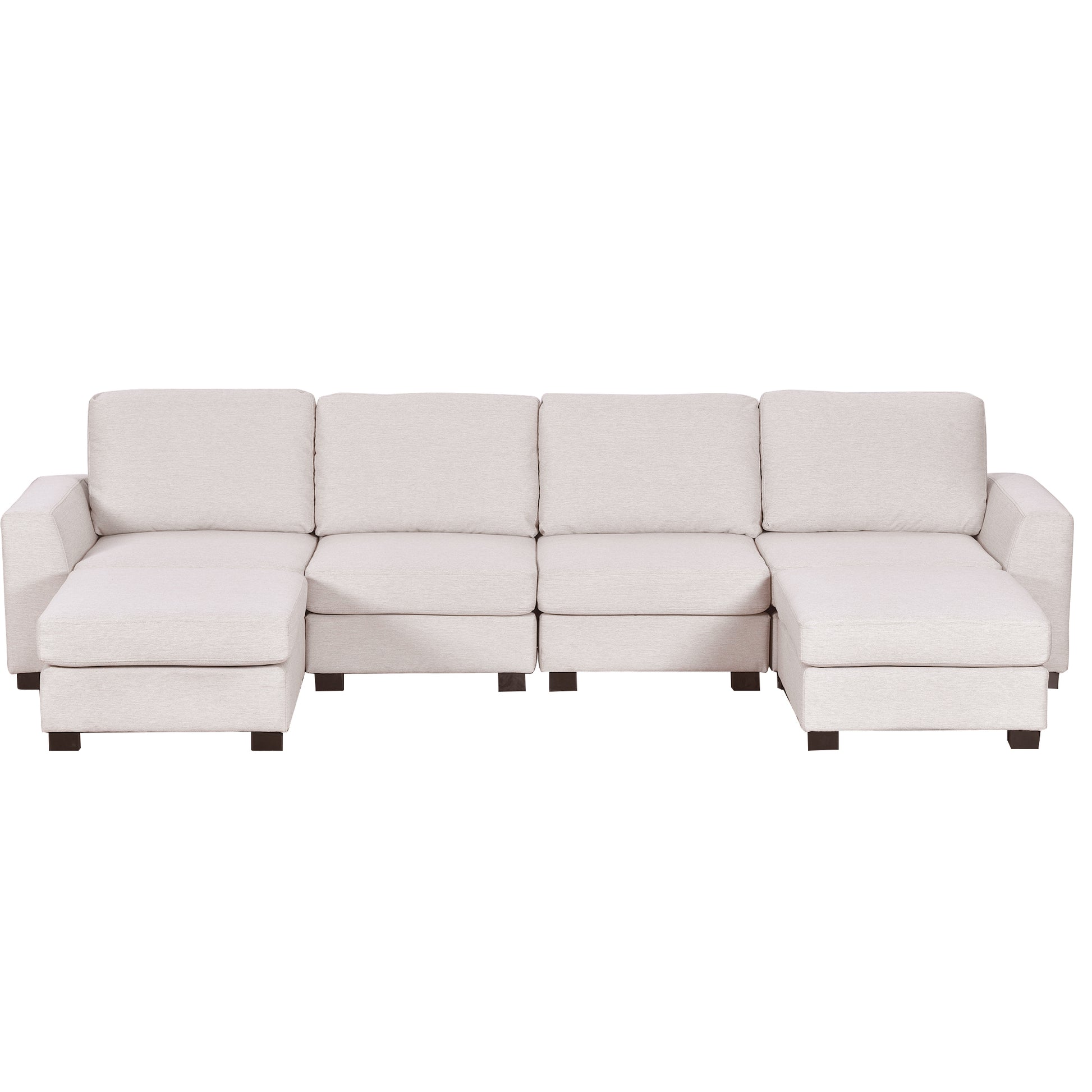 3 Pieces U Shaped Sofa With Removable Ottomans Beige Foam Polyester 6 Seat