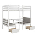 Functional Loft Bed Turn Into Upper Bed And Down Desk,Cushion Sets Are Free ,Twin Size,White White Pine