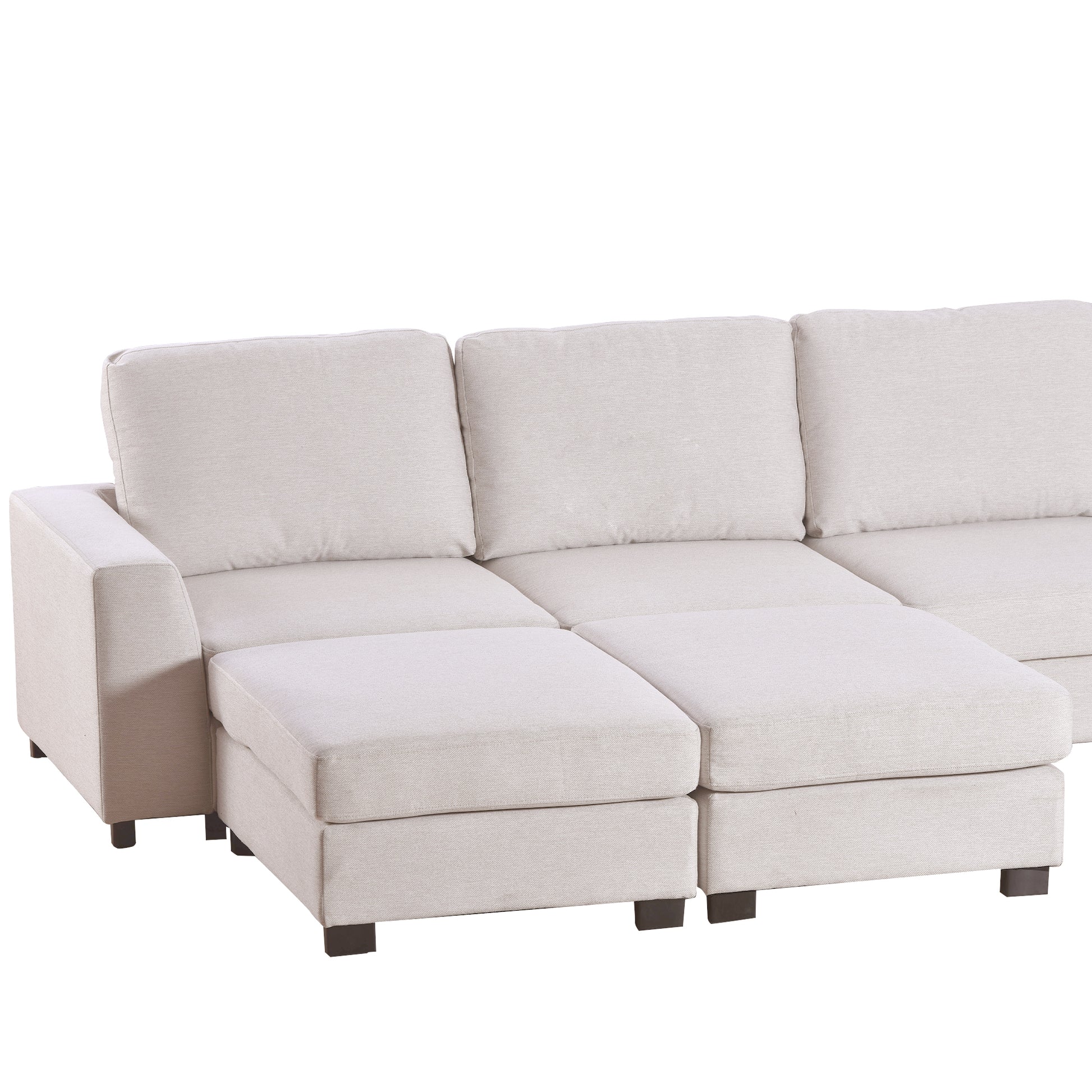 3 Pieces U Shaped Sofa With Removable Ottomans Beige Foam Polyester 6 Seat