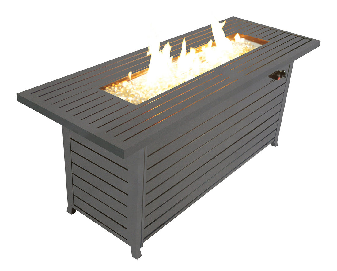 57In Outdoor Gas Propane Fire Pits Table, Aluminum, 50000Btu Firepit Fireplace Dinning Table With Lid, Fire Glass, Retangular, Etl Certification, For Garden Backyard Deck Patio Mocha Dark Brown Steel