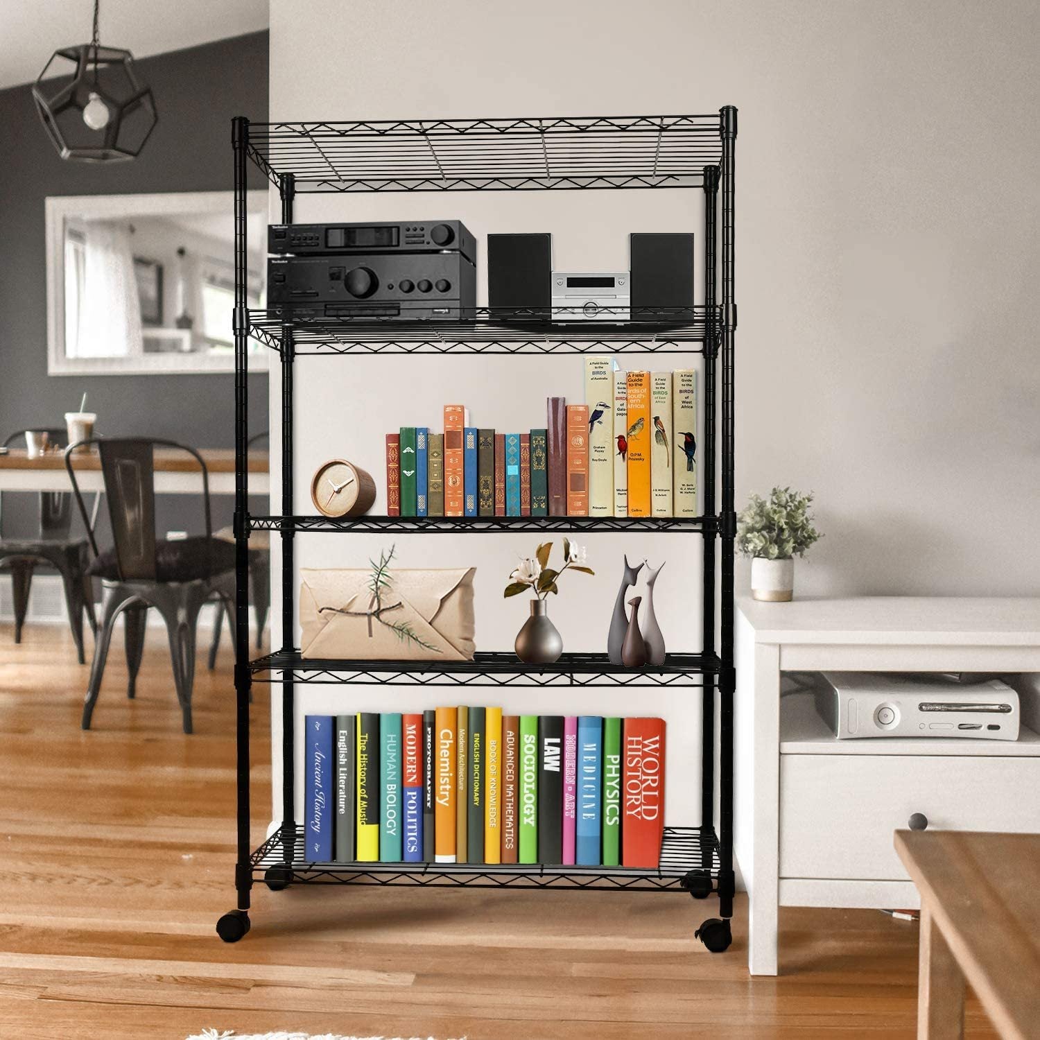 Simple Deluxe Heavy Duty 5 Shelf Shelving Unit, 29" D X 14"W X 61" H, 5 Tier, Black Silver Steel