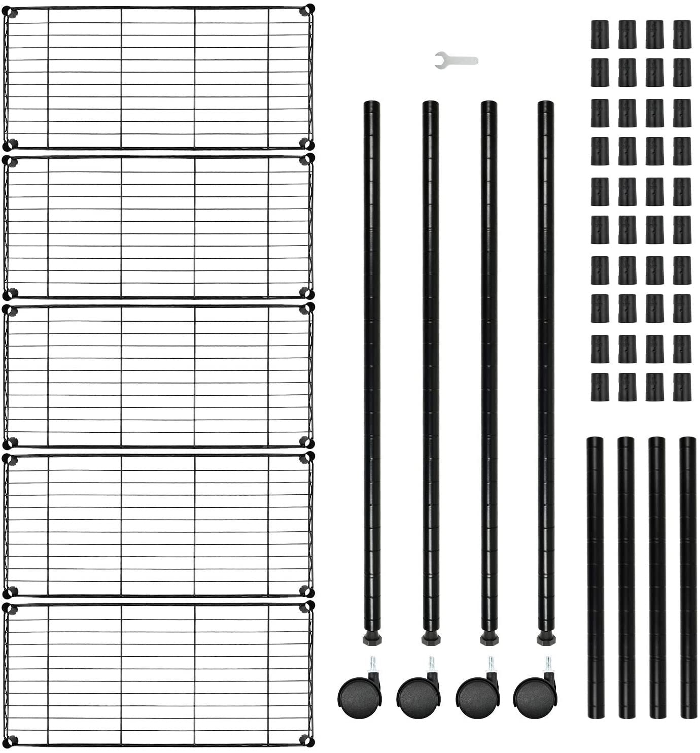 Simple Deluxe Heavy Duty 5 Shelf Shelving Unit, 29" D X 14"W X 61" H, 5 Tier, Black Silver Steel