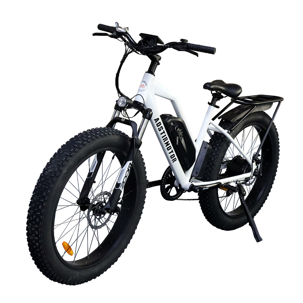 Aostirmotor 26" 750W Camouflage Electric Bike Fat Tire P7 48V 12.5Ah Removable Lithium Battery For Adults With Detachable Rear Rack Fender White S07 G White Aluminium