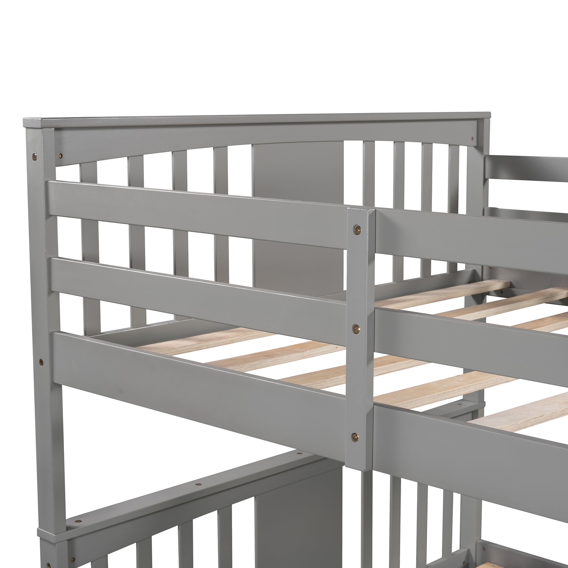 Full Over Full Bunk Bed With Drawers And Ladder For Bedroom, Guest Room Furniture Gray Old Sku :Lp000205Aae Gray Solid Wood