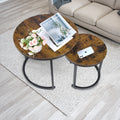 Yssoa Coffee 2 In 1 Sofa Side Round Nest Tables, Wood Rustic Brown Solid Wood