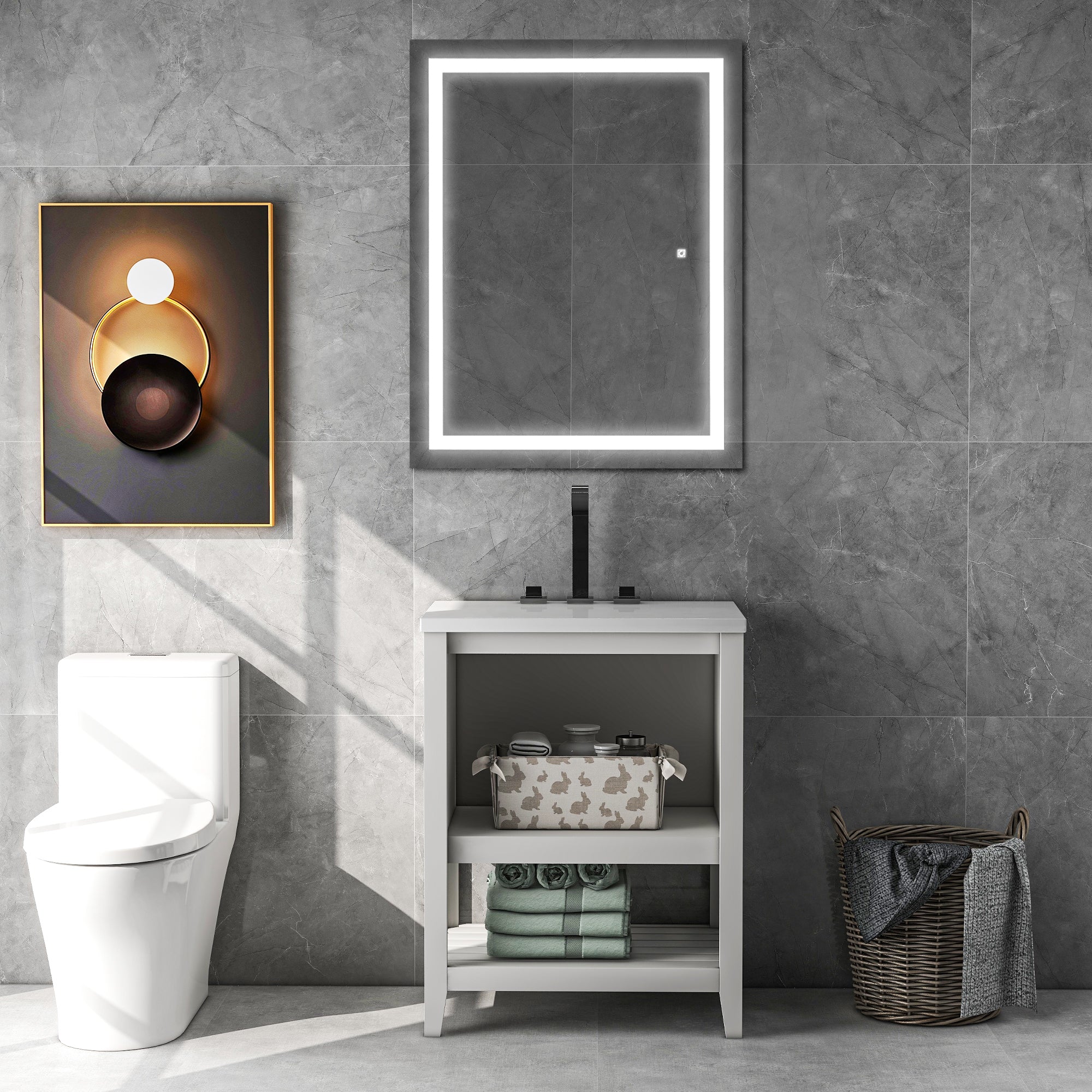 Bathroom Vanity LED Lighted Mirror Horizontal Vertical natural-glass