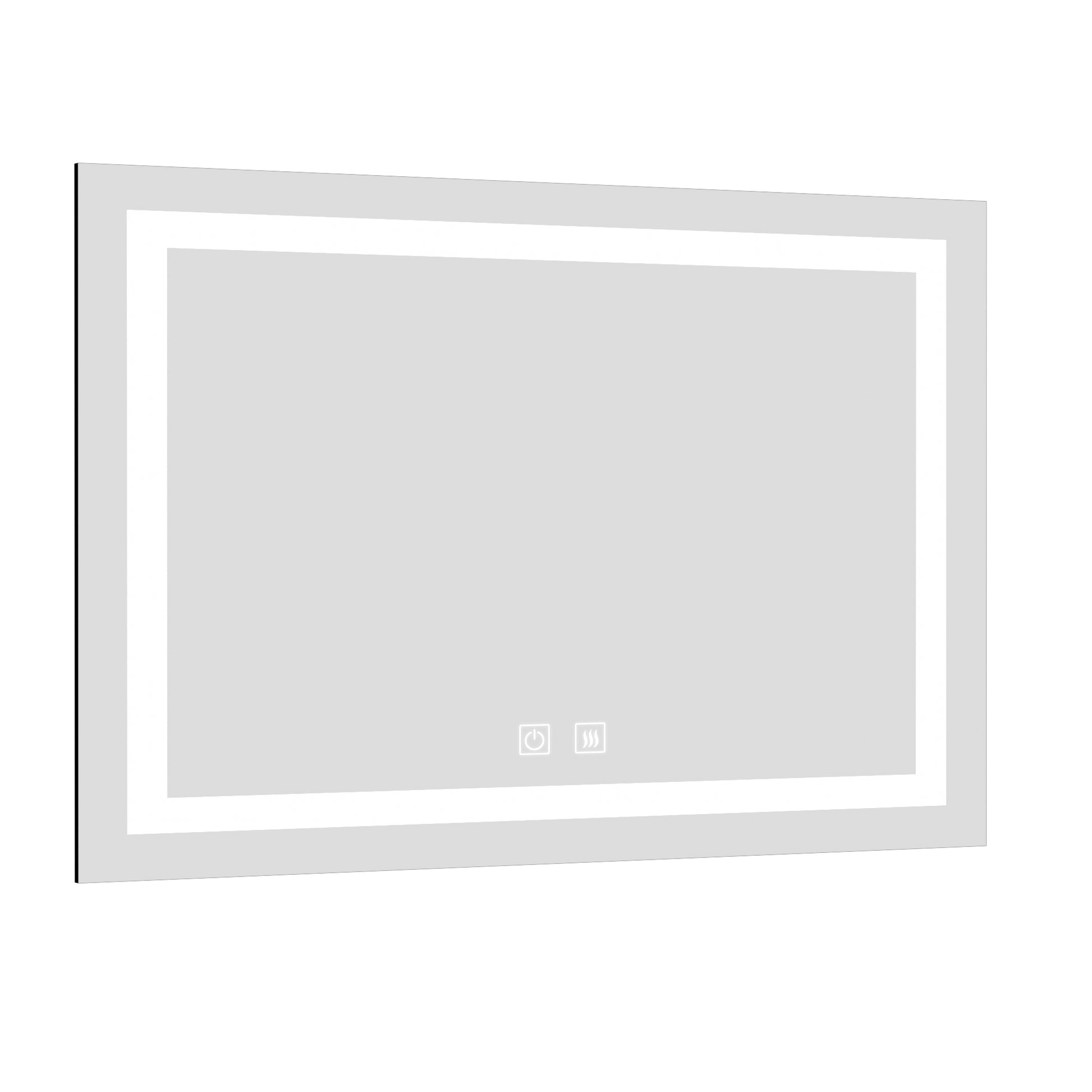 48 X 36 Inch Frameless Rectangular Led Bathroom Vanity Mirror With Touch Sensor, Anti Fog, And 3 Color Options In Silver Silver Glass