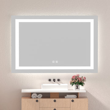 48 X 36 Inch Frameless Rectangular Led Bathroom Vanity Mirror With Touch Sensor, Anti Fog, And 3 Color Options In Silver Silver Glass