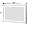 48 X 36 Inch Frameless Rectangular Led Bathroom Vanity Mirror With Touch Sensor, Anti Fog, And 3 Color Options In Silver Silver Glass