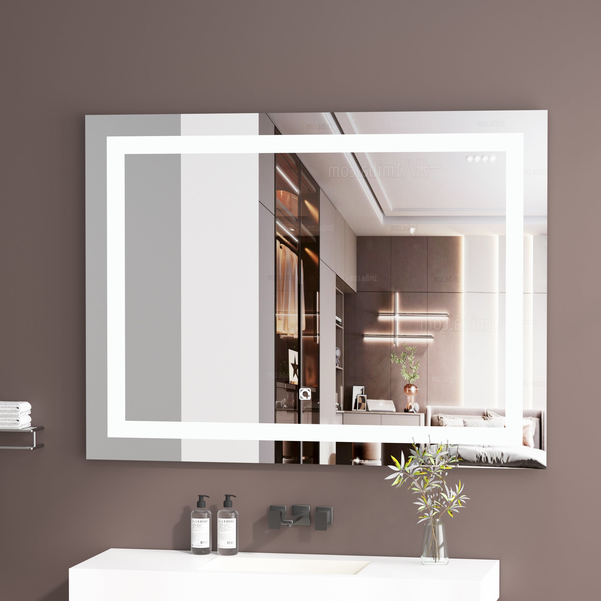 Bathroom Vanity LED Lighted Mirror 32x40in natural-glass