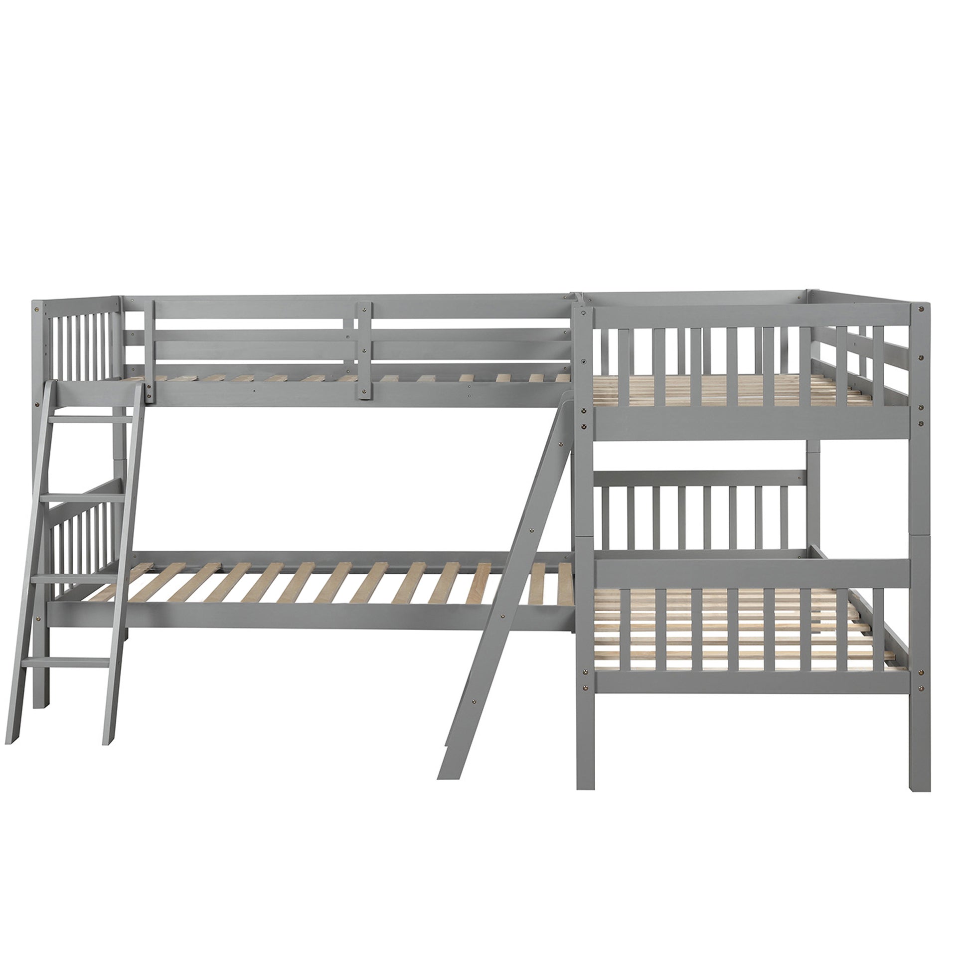 L Shaped Bunk Bed With Ladder,Twin Size Gray Old Sku :Lp000020Aae Gray Solid Wood