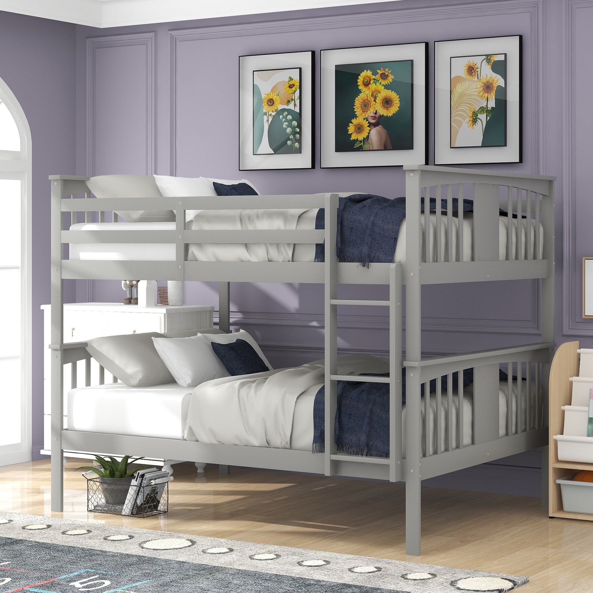 Full Over Full Bunk Bed With Ladder For Bedroom, Guest Room Furniture Gray Old Sku :Lp000203Aae Gray Solid Wood