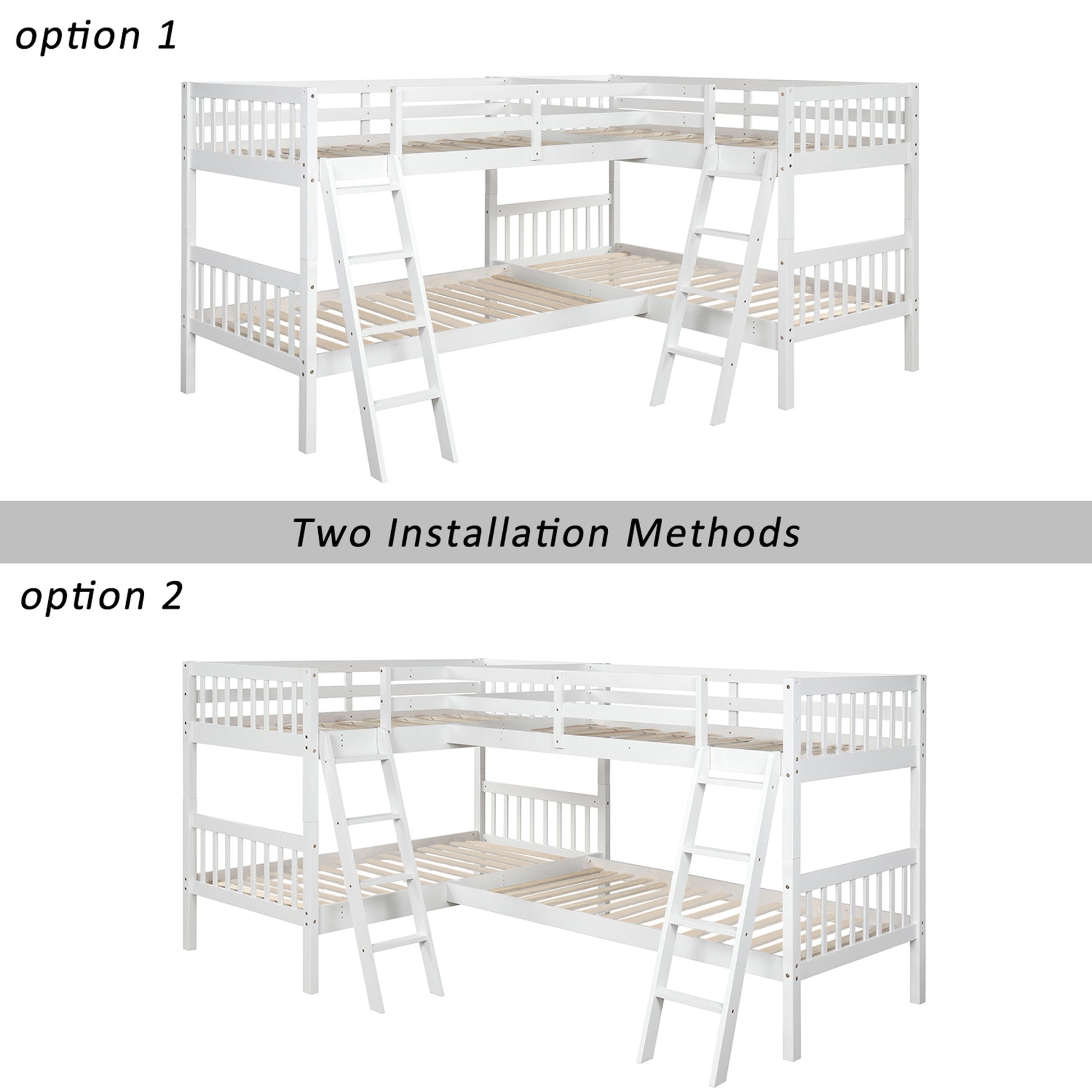 L Shaped Bunk Bed With Ladder,Twin Size Gray Old Sku :Lp000020Aak White Solid Wood