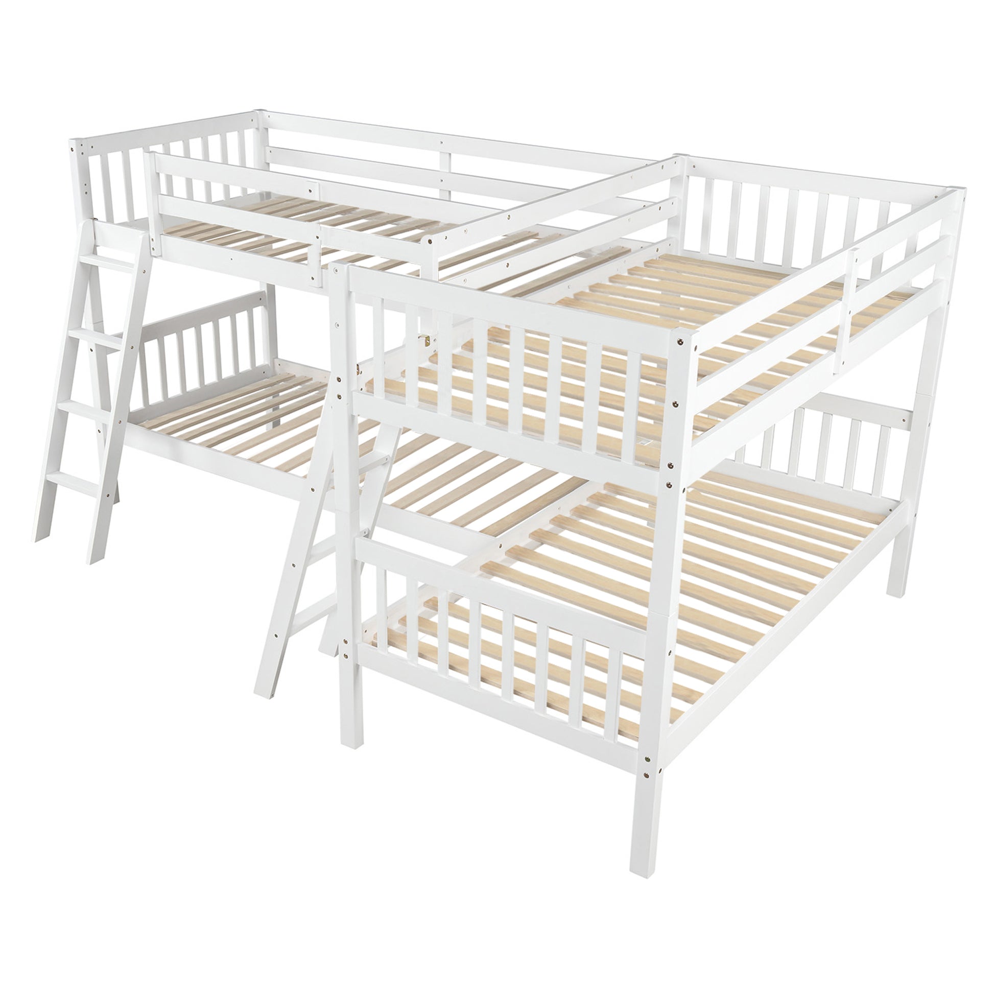 L Shaped Bunk Bed With Ladder,Twin Size Gray Old Sku :Lp000020Aak White Solid Wood