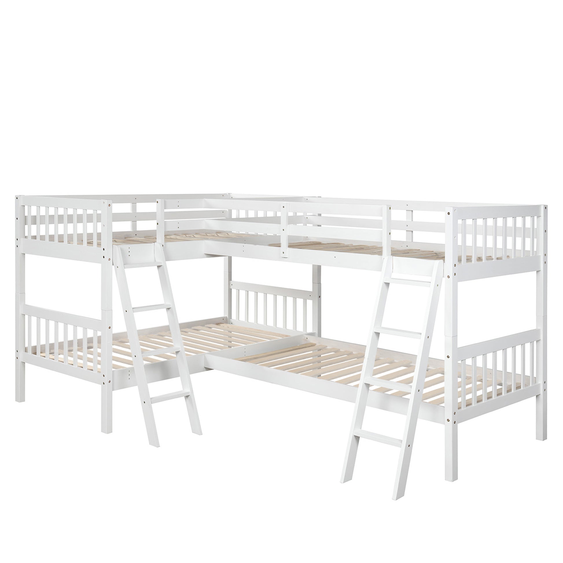 L Shaped Bunk Bed With Ladder,Twin Size Gray Old Sku :Lp000020Aak White Solid Wood