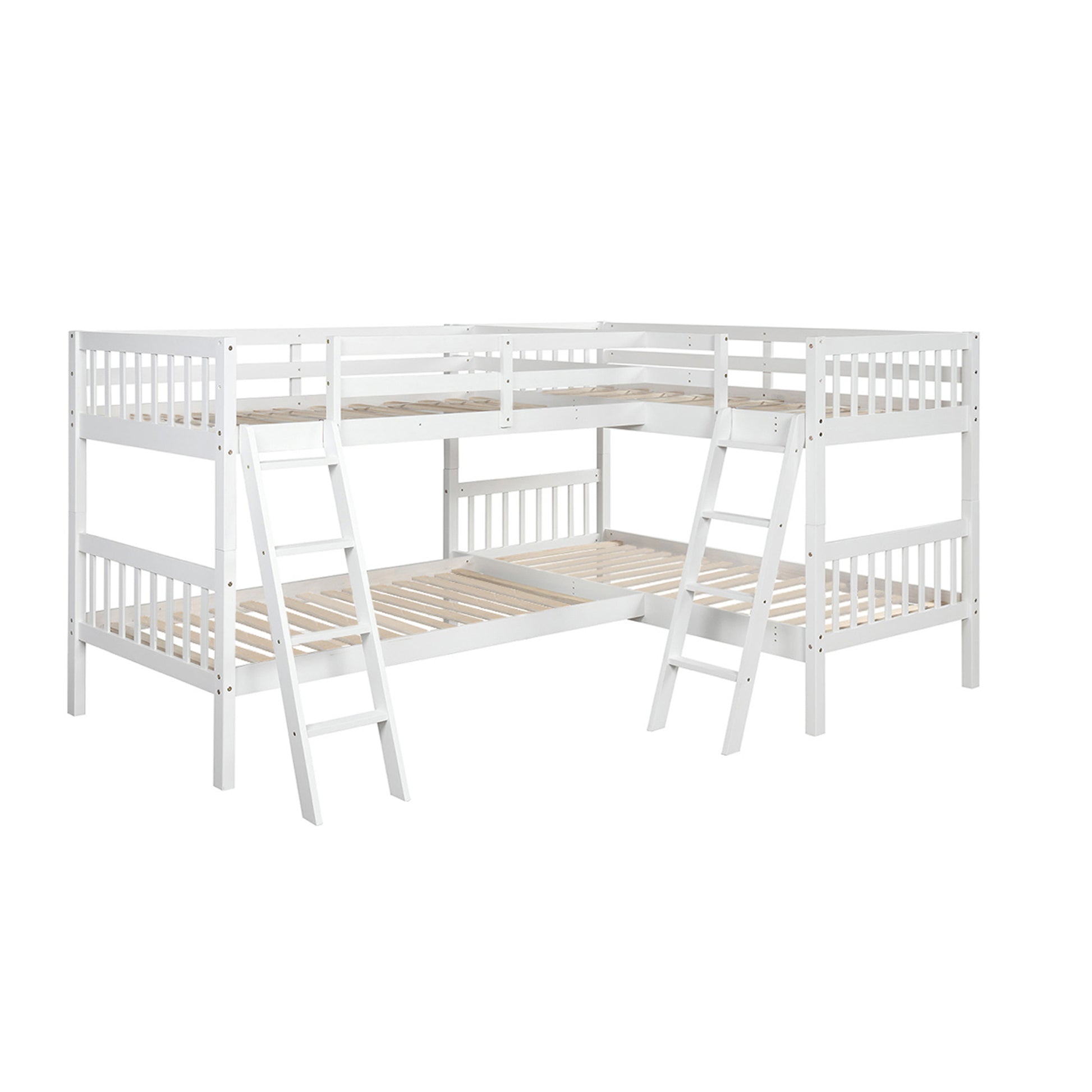 L Shaped Bunk Bed With Ladder,Twin Size Gray Old Sku :Lp000020Aak White Solid Wood