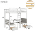 Functional Loft Bed Turn Into Upper Bed And Down Desk,Cushion Sets Are Free ,Twin Size,White White Pine