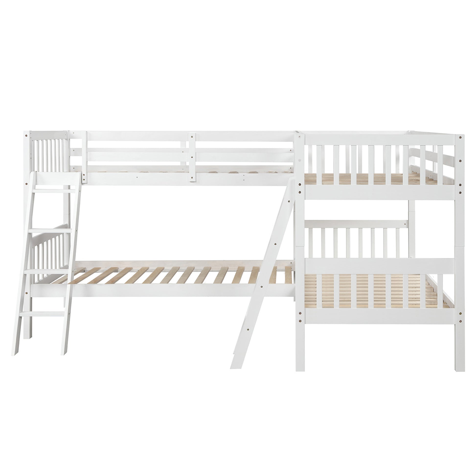 L Shaped Bunk Bed With Ladder,Twin Size Gray Old Sku :Lp000020Aak White Solid Wood