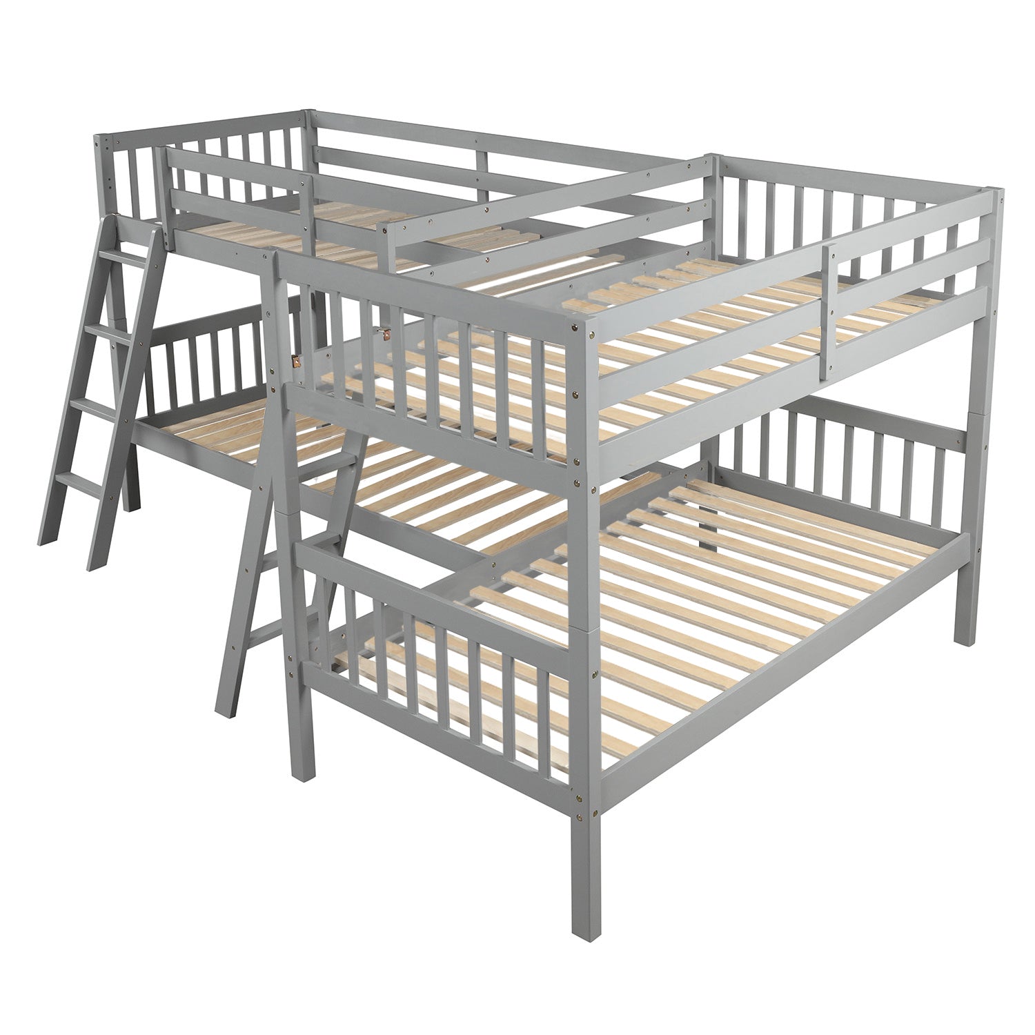 L Shaped Bunk Bed With Ladder,Twin Size Gray Old Sku :Lp000020Aae Gray Solid Wood