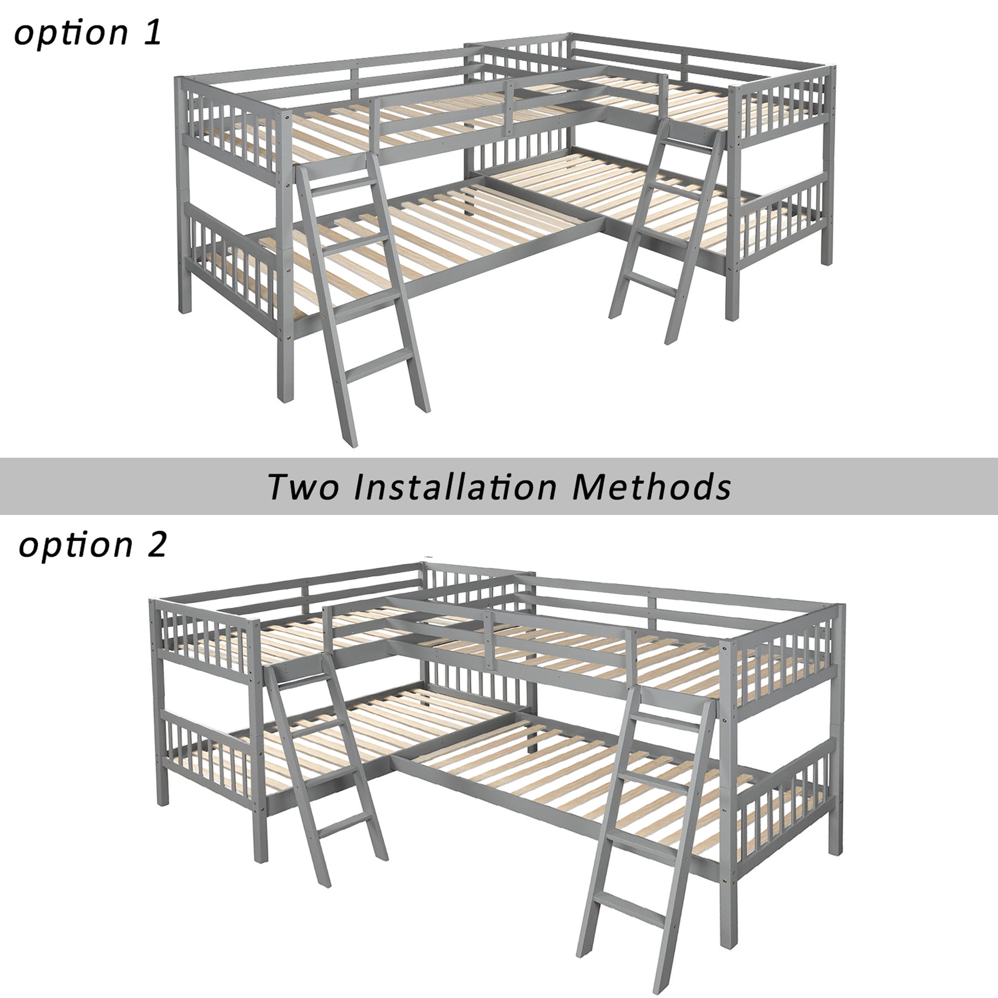 L Shaped Bunk Bed With Ladder,Twin Size Gray Old Sku :Lp000020Aae Gray Solid Wood