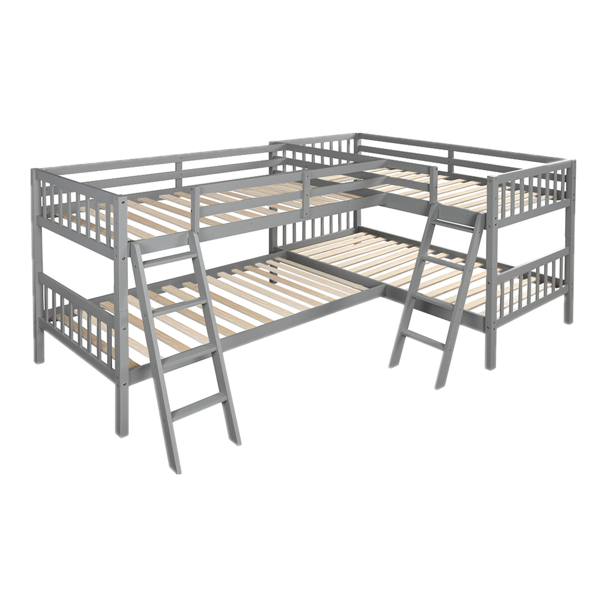 L Shaped Bunk Bed With Ladder,Twin Size Gray Old Sku :Lp000020Aae Gray Solid Wood