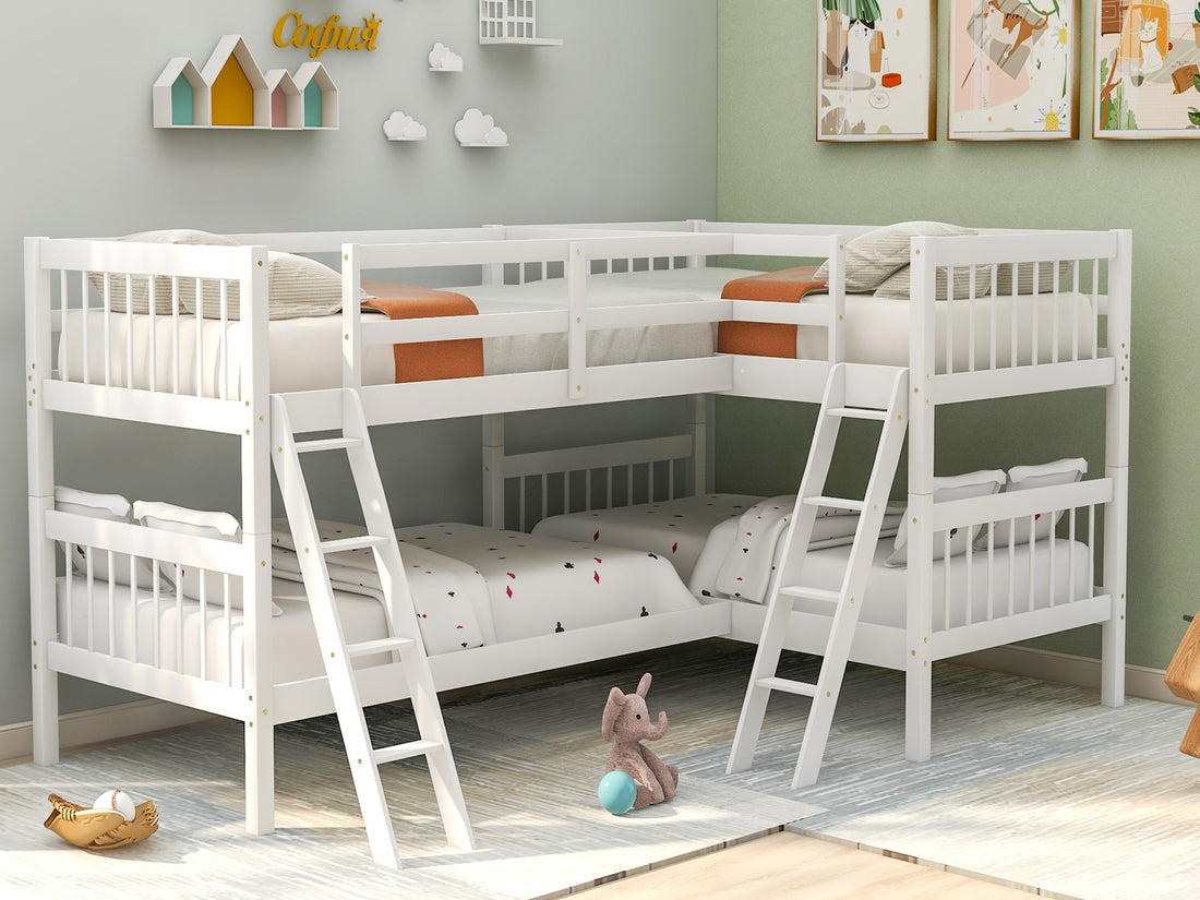 L Shaped Bunk Bed With Ladder,Twin Size Gray Old Sku :Lp000020Aak White Solid Wood