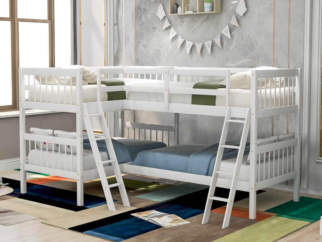 L Shaped Bunk Bed With Ladder,Twin Size Gray Old Sku :Lp000020Aak White Solid Wood