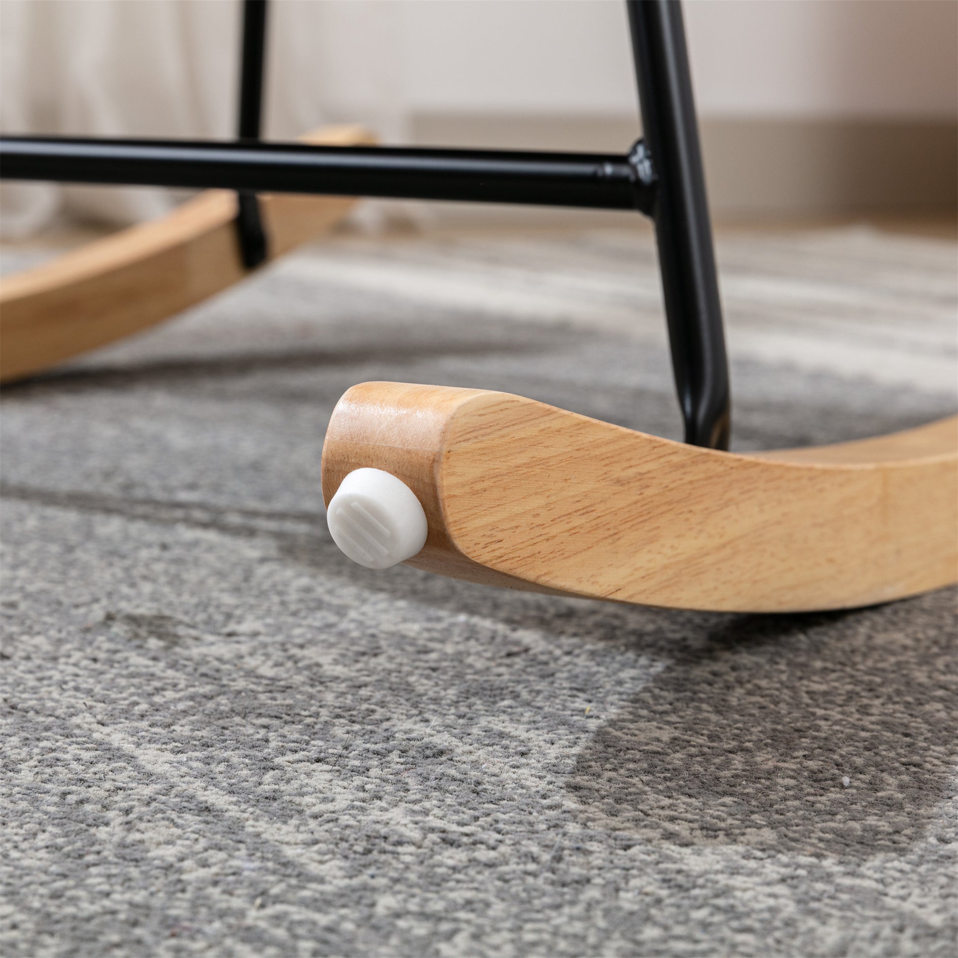 Teddy Fabric Padded Seat Rocking Chair With High Backrest And Armrests Pink Foam Upholstered