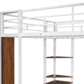 Full Size Metal Loft Bed With 2 Shelves And One Desk ,White Old Sku: Lp000191Aak White Metal