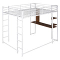 Full Size Metal Loft Bed With 2 Shelves And One Desk ,White Old Sku: Lp000191Aak White Metal